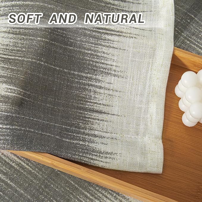 MYSKY HOME Bedroom Curtains Linen Textured Sheer Panels, Curtains 63 Inch Length Light Filtering Lines Back Tab Semi Sheer Window Treatment Farmhouse Style Drapes for Bedroom, 50"x63", Khaki, 2 PCs