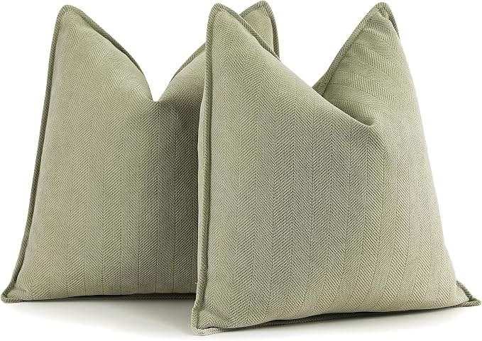 ZWJD Sage Green Pillow Covers 16x16 Set of 2 Chenille Throw Pillow Covers with Elegant Design Soft and Luxurious Decorative Throw Pillows for Couch, Bed, and Home Decor