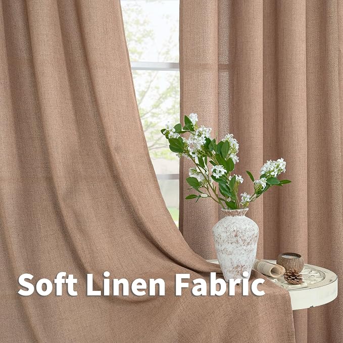 YoungsTex Linen Curtains 98 Inches Long 2 Panels Set, Light Filtering Drapes with Grommet Rustic for Bedroom Living Room Floor Length, Mocha Brown, 2 Panels, 52 X 98 Inch