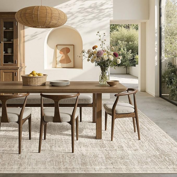 Nakagishi 5x7 Area Rugs Living Room: Washable Large Vintage Rug Neutral Non-Slip Soft Stain Resistant Indoor Carpet for Bedroom Nursery Dining Room Office Playroom - Beige Gray