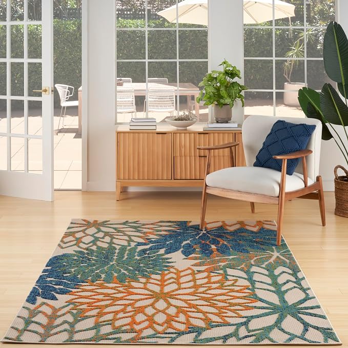 Nourison Home Aloha Blue Green 3'6" x 5'6" Area Rug - Easy Clean, Non Shedding, Bed Room, Living Room, Dining Room, Kitchen (4' x 6')