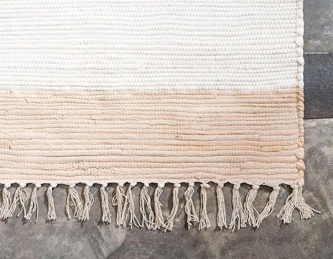 Unique Loom Chindi Rag Collection Area Rug - Striped (6' 1" x 9' Rectangle, Beige/ Ivory)