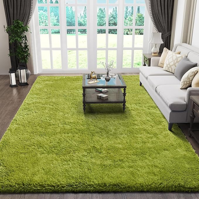 Ophanie Green Rugs for Living Room 5x8, Grass Shag Fluffy Large Fuzzy Plush Soft Carpets,Floor Shaggy Area Rugs for Bedroom, Carpet for Kids Boys Girls Dorm Nursery Decor with Over 99 pcs Pile fibers