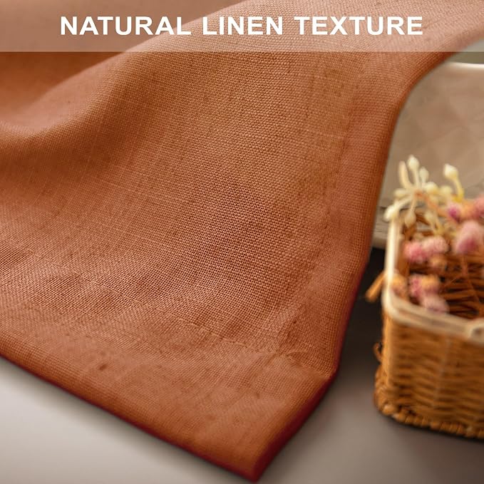 Pitalk Burnt Orange Linen Curtains 102 Inches Long for Living Room 2 Panels Set Back Tab Pocket Fall Drapes Semi Sheer Light Filtering Rust Terracotta Curtain 102 Length for Patio Sliding Door Bedroom