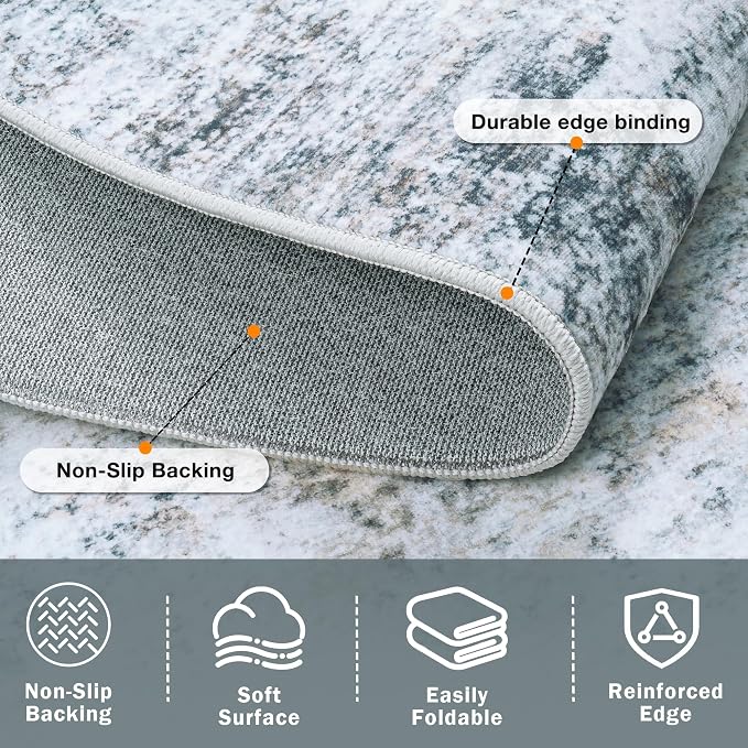 6x9 Area Rugs Washable Rug:Anti-Skid Abstract Modern Living Room Rug Soft Thin Carpets Indoor Floor Non-Shedding Carpet for Bedroom Dining Farmhouse Nursery Home Office(Blue/Grey/Gold/White, 6x9)