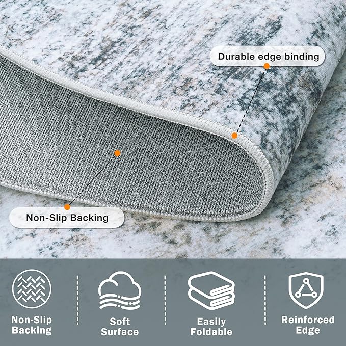 10x14 Area Rugs Washable Rug: Anti-Skid Abstract Modern Living Room Rug Soft Thin Carpets Indoor Floor Non-Shedding Carpet for Bedroom Dining Nursery Home Office (Blue/Grey/Gold/White,10'x14')