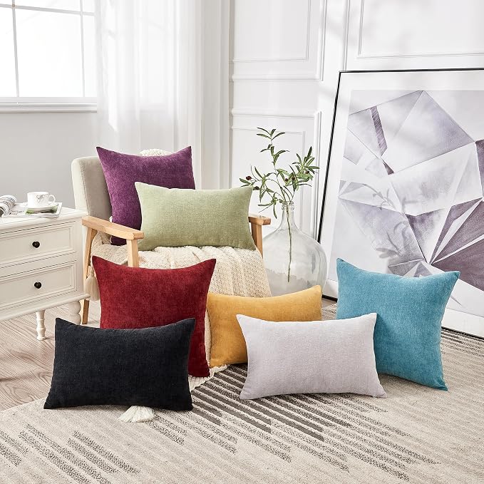 GAWAMAY Decorative Square Throw Pillow Covers 22"x22" Inch Set of 2, Super Soft Chenille Pillows Farmhouse Fall Pillowcase for Living Room Bedroom Sofa Couch Cushion Cover Smoke Blue 55x55cm