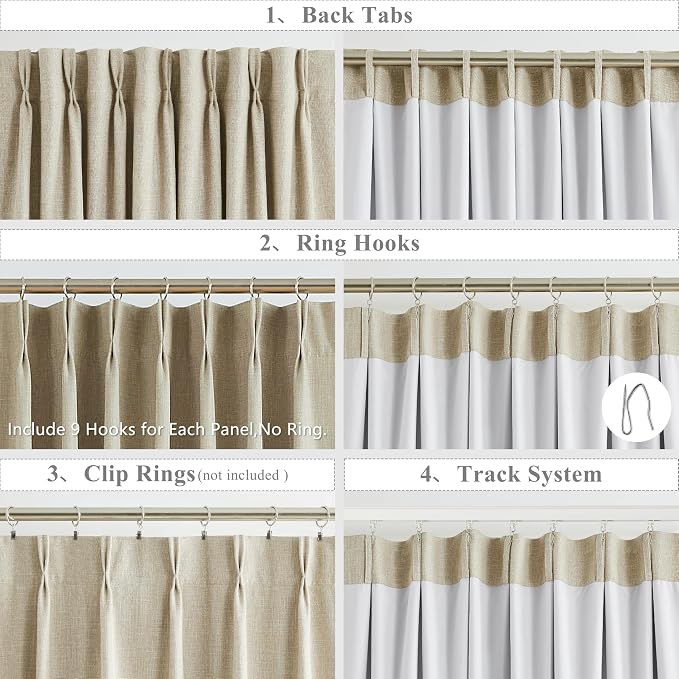 WEST LAKE 72 Inches Oatmeal Tan Full Blackout Curtains with Liners,Bailey Pinch Pleated Drapes with Back Tabs for Bedroom,Modern Textured Thermal Insulated Window Treatment for Living Room,40"Wx72"Lx2