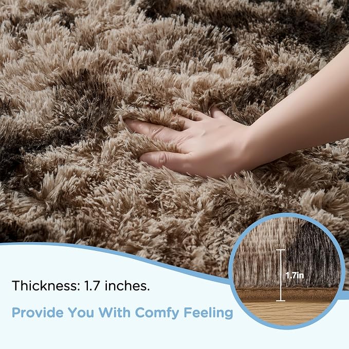 8x10 Tie-Dyed Brown Fluffy Shag Area Rugs for Living Room Bedroom | Ultra Soft Comfy, Large Fuzzy Shaggy Plush Carpet for Kids Boys Girls Teen Dorm, Modern Indoor Home Decor, Upgrade Non-Slip