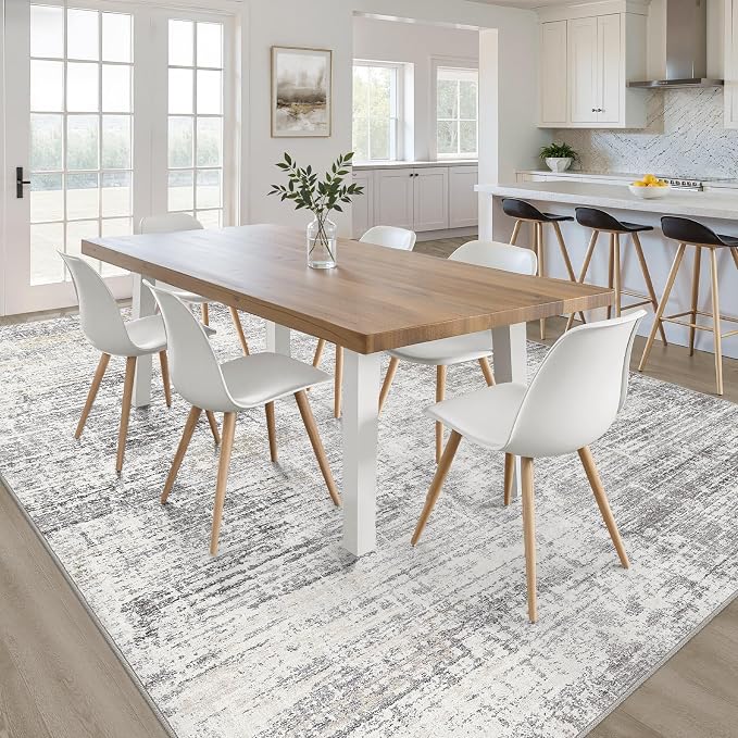 9x12 Area Rug Living Room: Washable Large Neutral Rug Abstract Soft Modern Stain Resistant Indoor Floor Non-Slip Carpet for Bedroom Nursery Kids Office Playroom Dining Room Under Table- Gray Beige