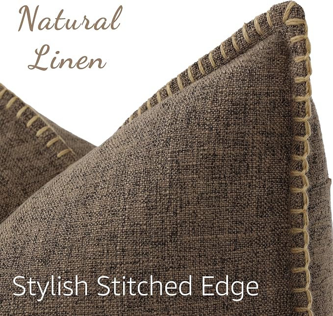 decorUhome Chocolate Faux Linen Outdoor Throw Pillow Covers 16x16 Set of 2 | Fall Decorative Textured Neutral Modern Farmhouse Pillow Covers with Stitched Edge for Couch Sofa Bed Living Room