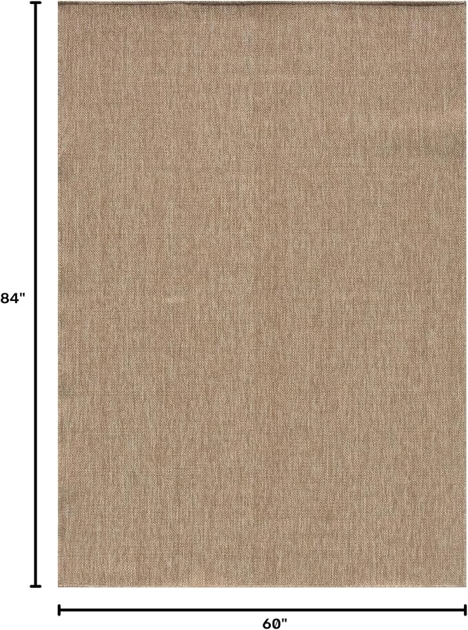 Angela Easy Jute Indoor Outdoor Rug, 5x7 Neutral Solid Jute Look, Polyester, Durable & Easy Care Outdoor Farmhouse Carpet for Patio, Porch, Living Room (5' x 7', Natural)