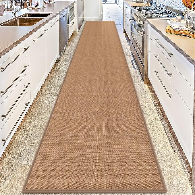 15ft Natural Jute Hallway Runner Rug Non Slip Washable, Rubber Backed Long Indoor Entryway Runner, Absorbent Kitchen Carpet Sink Rug, Camel