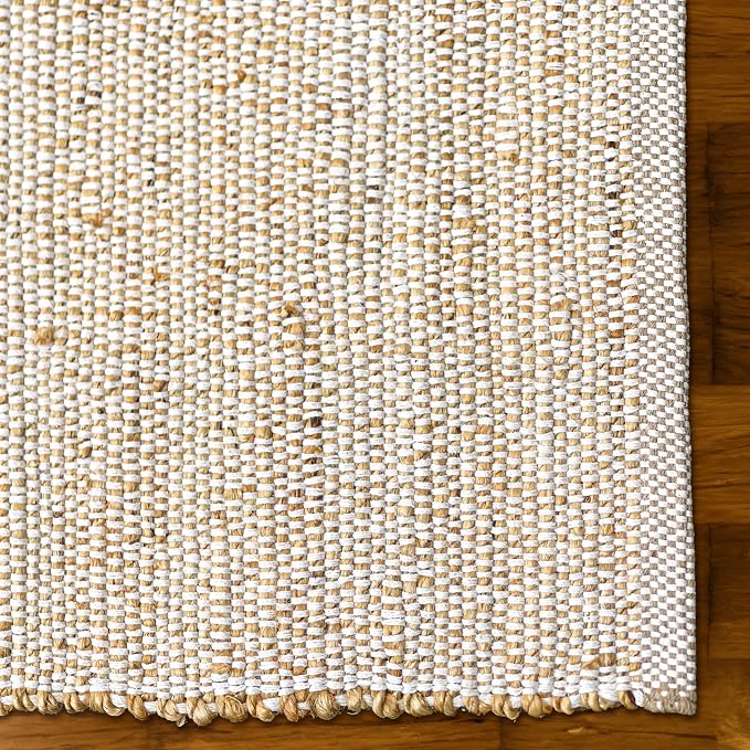 Chardin Home 9x12 Jute Cotton Hand Woven Area Rug, Natural Jute/Cream Braided Boho Farmhouse Rug, Rustic Vintage Reversible Natural Fiber Rug for Living Room, Bedroom, Dining Room, Office, or Entryway