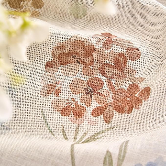 jinchan Floral Linen Curtains 63 Inch Vintage Cottagecore Back Tab 2 Panels | Light filtering drapes, semi sheer, farmhouse, botanical, watercolor, living room, bedroom, rod pocket, window treatment