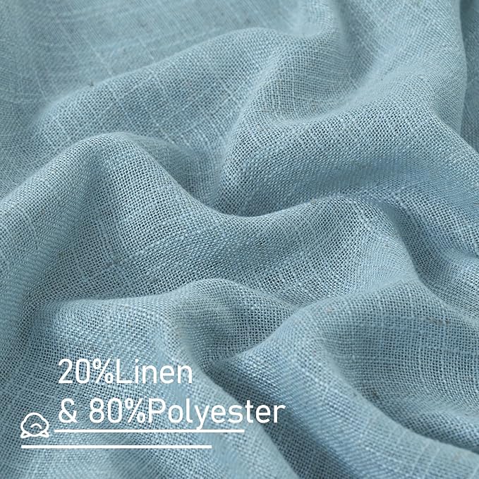 LAMIT Linen Curtains 95 Inches Long for Living Room, Back Tab and Rod Pocket Semi Sheer Panels Light Filtering Farmhouse Drapes for Bedroom/Dining Room, Stone Blue, Set of 2, 52 x 95 Inch