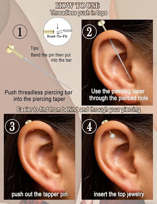 ORAZIO 16G/18G/20G Threadless Flat Back Earrings 316L Surgical Steel Cartilage Earring Stacks Flatback Push in Nose Rings Studs Hypoallergenic Tragus Helix Conch Labret Medusa Piercing Jewelry