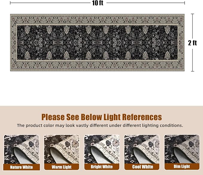 Vintage 2x10 Runner Rugs for Hallway Non-Slip Hallway Runner Rug with Rubber Backing Washable Rug Runner for Kitchen Bedroom Vintage Distressed Carpet(Blcak Navy Multi