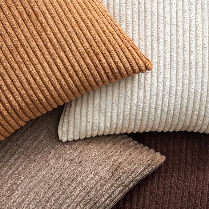 EMEMA Brown Decorative Throw Pillow Covers 22x22 Inch Set of 4 Boho Farmhouse Corduroy Striped Square Pillow Case,Western Modern Cushion Covers for Couch Bed Livingroom Home Decor