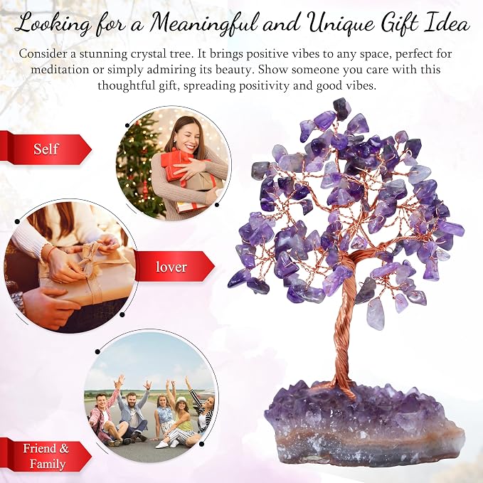 Crocon® Amethyst Crystals Tree with Cluster Base Tree of Life, Birthday Gifts for Women, Men Decor for Shelf, Sister Gift, Birthday Gifts for Mom, Cute Home Office Decor Purple Housewarming Present