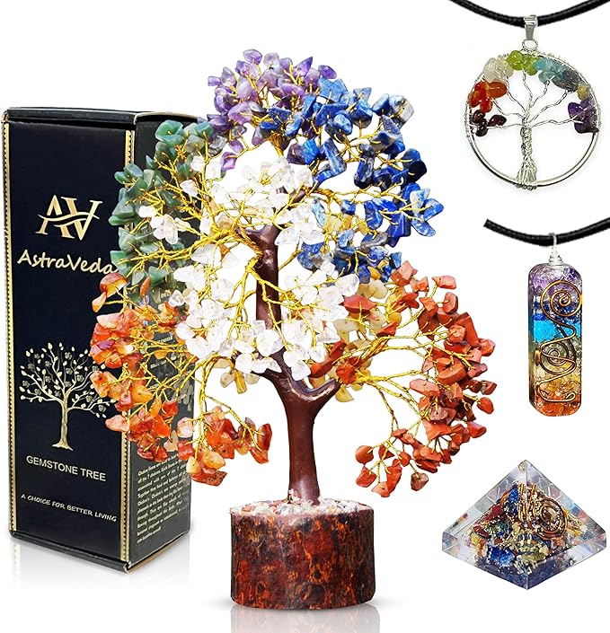 Large 500 Bead Crystal Tree of Life, 7 Chakra Feng Shui Healer, Gemstone Pyramid, Home Office Decor