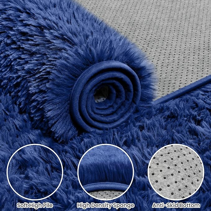 8x10 Area Rugs for Living Room Rug: Soft Fluffy Shag Navy Blue Rugs for Bedroom, Non-Slip Large Fuzzy Plush Rug Indoor Floor Carpet for Nursery Kids Boys Girls Room, Dorms, Playroom, Modern Home Decor