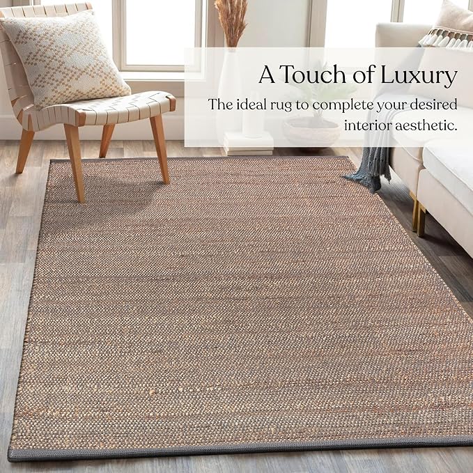 Handwoven Jute and Cotton Area Rug - Natural Rug, Farmhouse Accent Rug for Living Room, Bedroom, or Entryway - Sustainable, Flatweave - (5x8 Dark Grey)