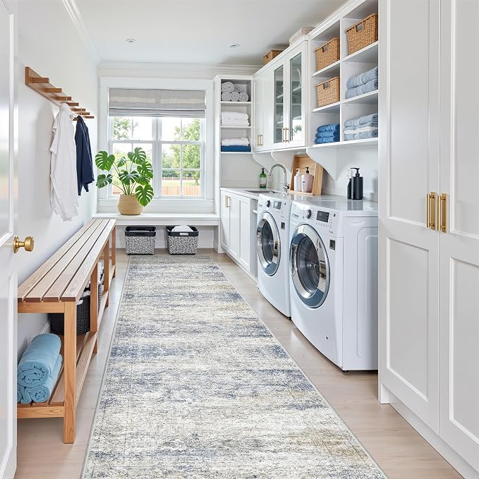 2'6 x 12' Runner Rug Non Slip,Washable Kitchen Rugs,Blue | Carpet Runners for Hallway 12ft,Entryway,Bedroom,Living Room,Thin,Soft, Long Rug,Stain Resistant Indoor Carpet