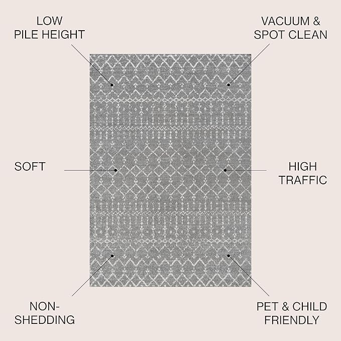 JONATHAN Y Boho Vintage Diamond Gray/Ivory Indoor Area Rug 9X12 ft, Moroccan Hype for Living Room, Bedroom, Kitchen, Office, Easy-Cleaning, High Traffic, Pet-Friendly, Non-Shedding (MOH101C-9)