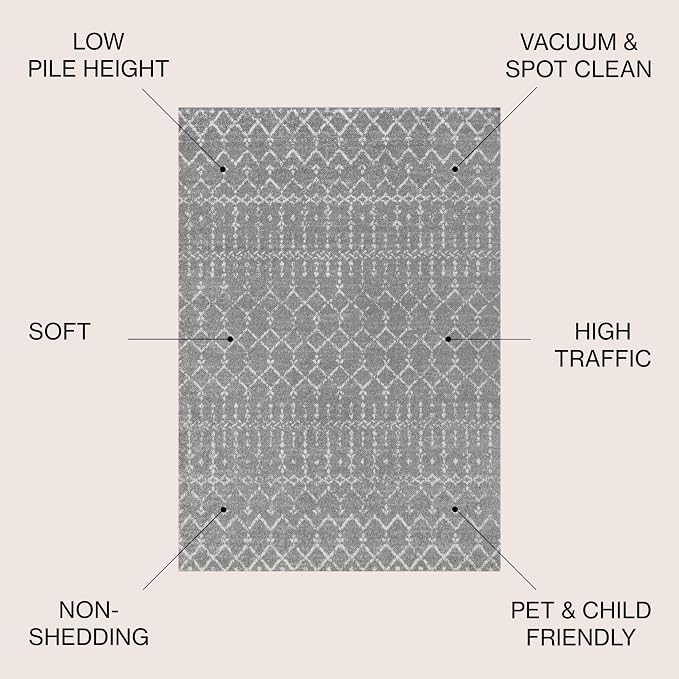 JONATHAN Y Boho Vintage Diamond Gray/Ivory Indoor Area Rug 10X14 ft, Moroccan Hype for Living Room, Bedroom, Kitchen, Office, Easy-Cleaning, High Traffic, Pet-Friendly, Non-Shedding (MOH101C-14)