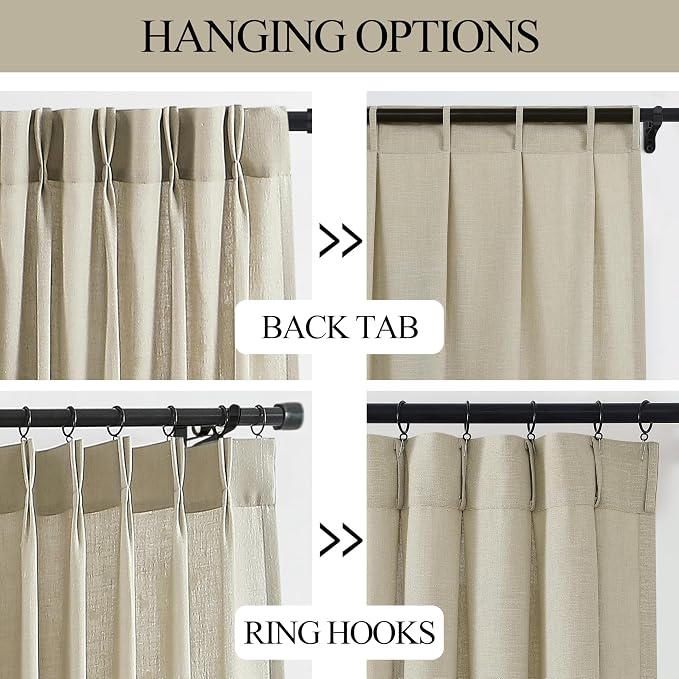 Vision Home Sand Pinch Pleated Semi Sheer Curtains Textured Linen Blended Light Filtering Window Curtains 90 inch for Living Room Bedroom Patio Pinch Pleat Drapes with Hooks 1 Panel 60" Wx90 L
