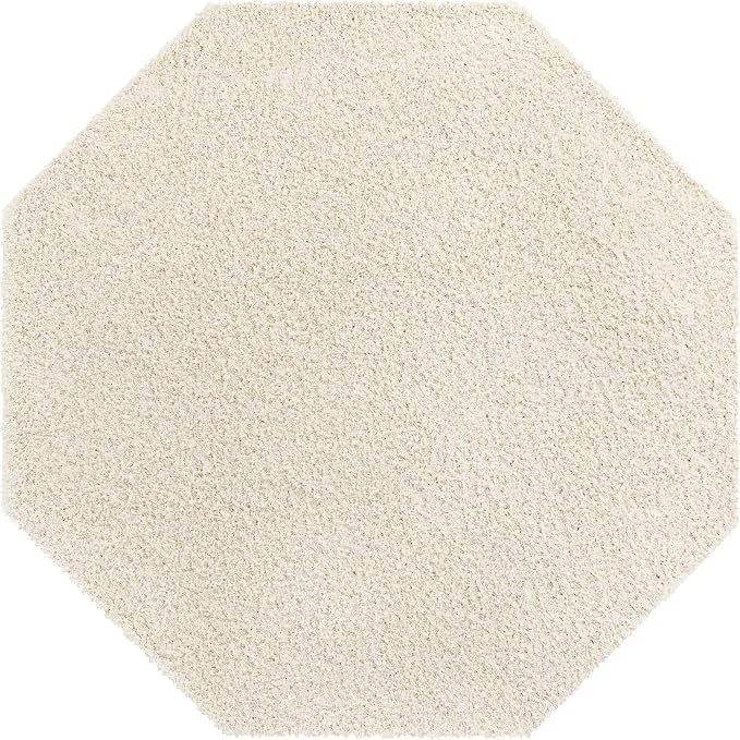 Unique Loom Solid Shag Collection Area Rug (8' Octagon, Snow White)