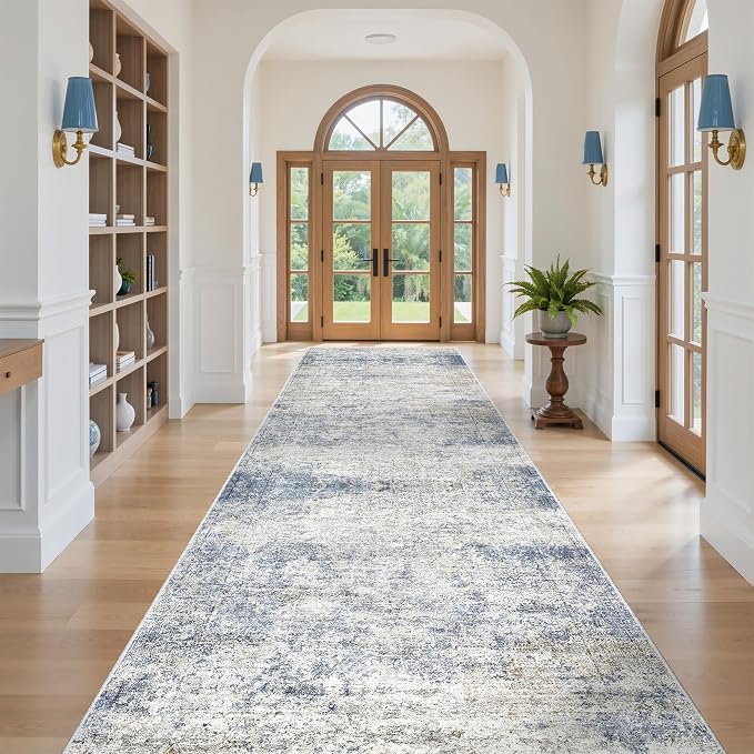 4x10 Runner Rug Non Slip,Washable Hallway Runner Rug,Blue | Area Rugs for Kitchen,Entryway,Bedroom,Bathroom,Nursery Room,Thin,Soft Runner Rug,Stain Resistant Indoor Carpet