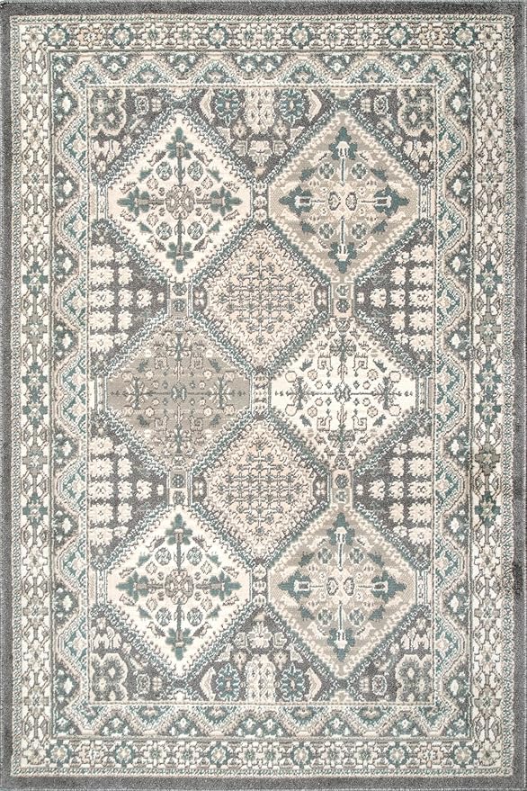 nuLOOM 8x10 Becca Traditional Tiled Area Rug, Charcoal, Faded Transitional Design, Stain Resistant, For Bedroom, Dining Room, Living Room, Hallway, Office, Kitchen, Entryway