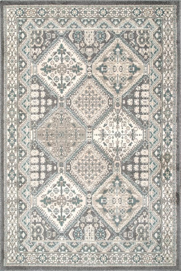 nuLOOM 10x14 Becca Traditional Tiled Area Rug, Charcoal, Faded Transitional Design, Stain Resistant, For Bedroom, Dining Room, Living Room, Hallway, Office, Kitchen, Entryway