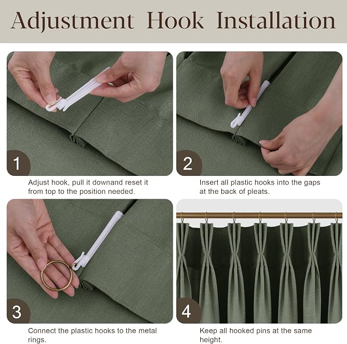 Sage Green Pinch Pleated Curtains 96 Inches Long for Living Room 2 Panels Set Light Filtering Textured Linen Pinch Pleat Curtains 96 Inch Length Neutral Rustic Farmhouse Modern Window Curtain Drapes