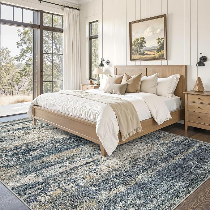 Art&Tuft Washable Rugs 8x10, Anti-Slip Backing Abstract 8x10 Area Rugs, Stain Resistant Rugs for Living Room, Foldable Machine Washable Area Rugs (8'x10', Navy)