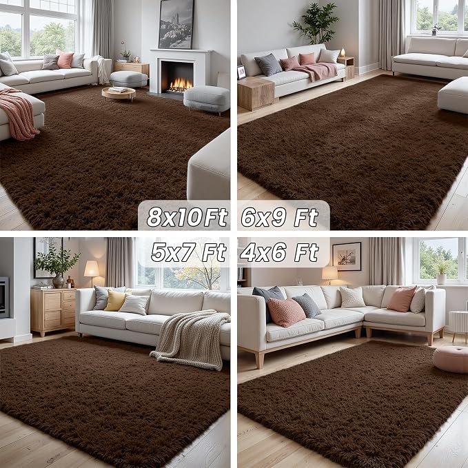 5x8 Area Rugs for Living Room: Soft Fluffy Shag Brown Rugs for Bedroom, Non Slip Large Fuzzy Plush Rug Indoor Floor Carpet for Nursery Kids Boys Girls Room, Dorms, Playroom, Modern Home Decor