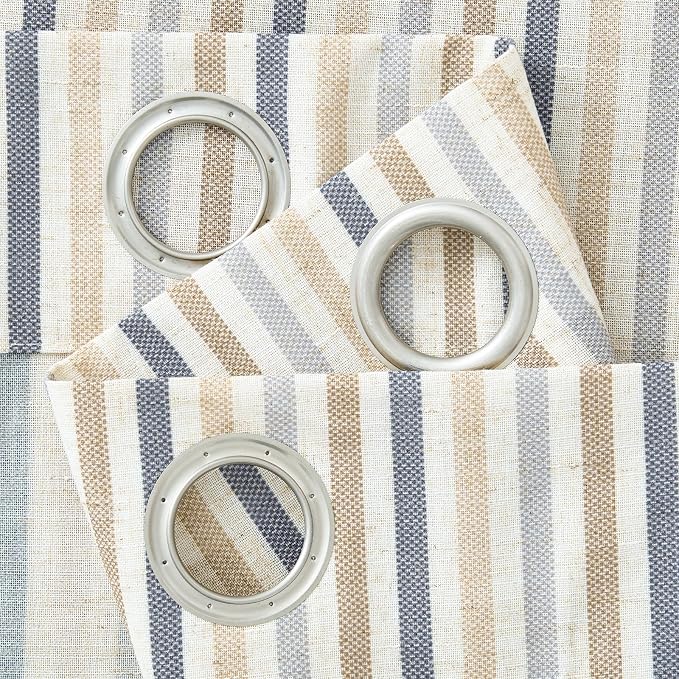 jinchan Linen Curtains 84 inch Blue Stripe for Kids Room Grommet 2 Panels | Kids Curtains for Nursery Living Room Bedroom Baby Boys Room,Cute Colorful Ticking Stripe,Cottagecore Rustic,Light Filtering