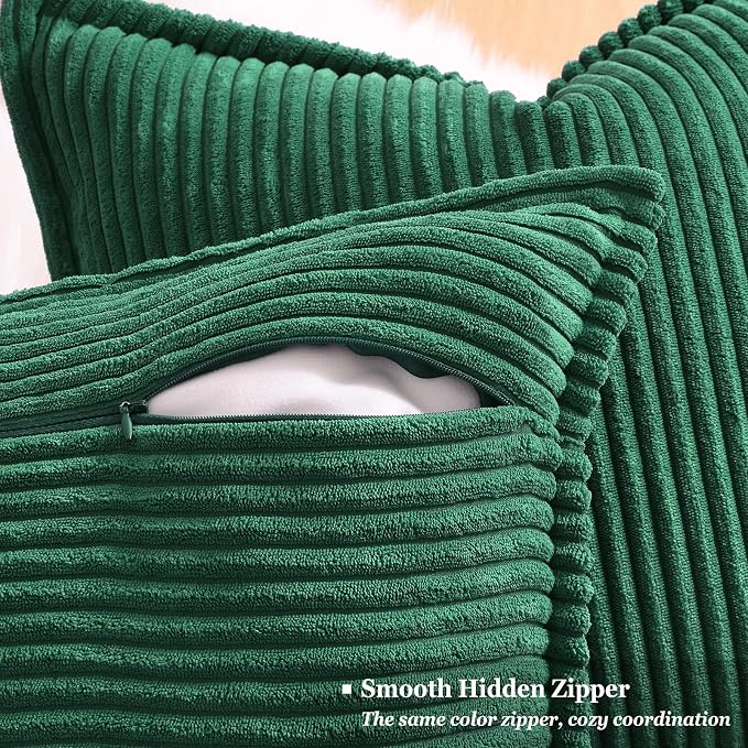 decorUhome Fall Corduroy Green Throw Pillow Covers 12x20 Set of 2 | Lumbar Couch Decorative Soft Modern Boho Farmhouse Pillow Covers Broadside Striped Pillow Cases for Living Room Bed Sofa