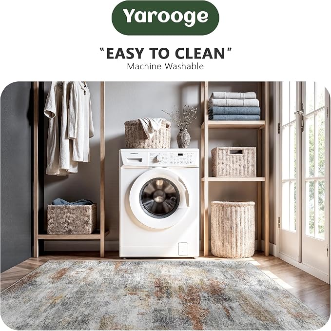 8x10 Area Rugs, Abstract Morden Soft Washable Rug, Non-Slip Low Pile Rugs for Living Room, Bedroom, Dining Room, Home, Office(Grey & Brown)