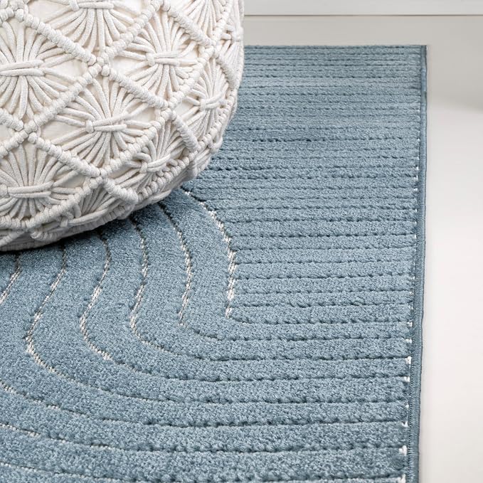JONATHAN Y Hallie High-Low Curve Dark Blue/Cream 3x5 Indoor/Outdoor Area Rug, Minimalist Geometric, Pet Friendly, for Patio, Backyard, Living Room, Bedroom, Office, Hose-Washable (SCN100C-3)
