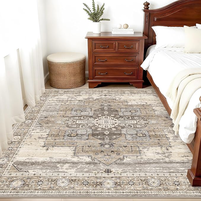 RUUGME Soft 5x5 Square Rug - Area Rugs for Living Room Stain Resistant Carpet Soft Rugs for Married Woman in Bedroom Kitchen Dining Room with Non Slip Backing Home 5x5 Beige