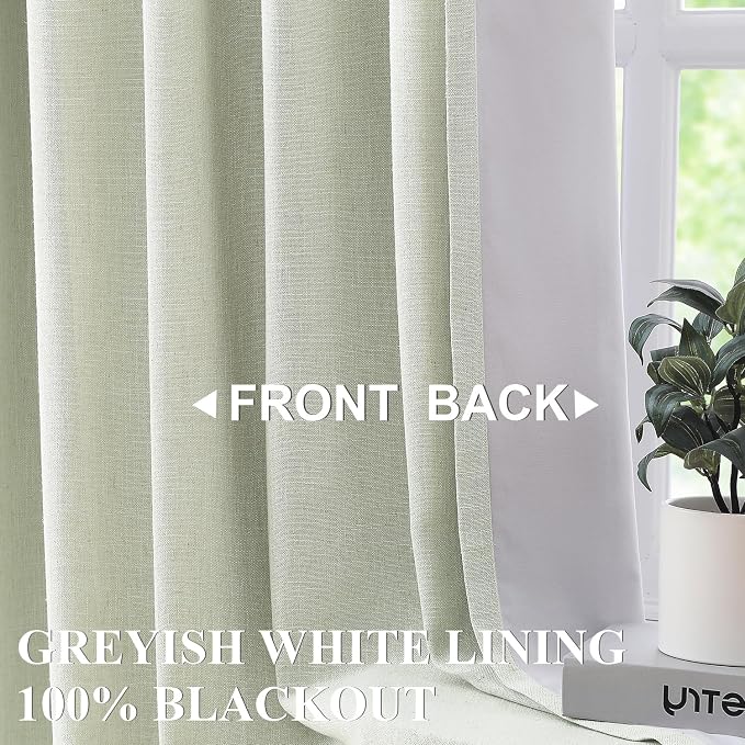 Vision Home Soft Green Pinch Pleated Full Blackout Curtains Linen Blended Room Darkening Window Curtains 72 inch for Living Room Bedroom Thermal Insulated Pinch Pleat Drapes with Hooks 60" Wx72 Lx1