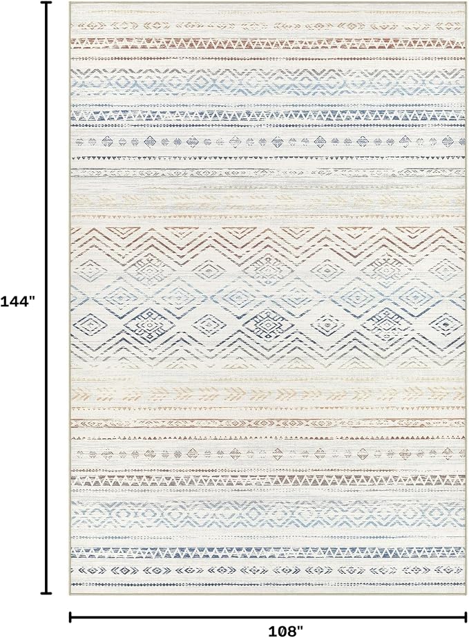 Tortania Area Rug Living Room Rugs- 9x12 Washable Large Soft Neutral Boho Moroccan Bohemian Farmhouse Rug Indoor Floor Carpet for Bedroom Under Dining Table Home Office Decor - Multicolor