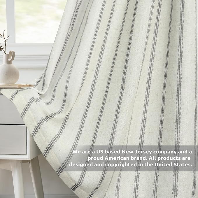 DriftAway Farmhouse Stripe Blackout Curtains, W52xL84, Gray | Blackout, Linen Texture, Stripe Pattern, Rod Pocket & Back Tab, Two Layers, Bedroom Living Room Use, Sound Reducing Design