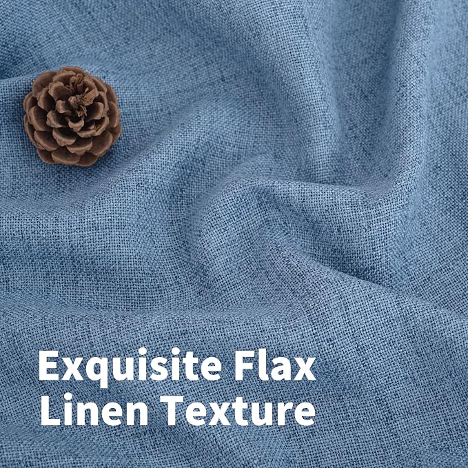 YoungsTex Blue Linen Curtains 54 Inches Length for Living Room Window - Bronze Grommet Short Light Filtering Drapes Privacy for Bathroom Bedroom Decorative, 42 x 54 Inch, 2 Panels