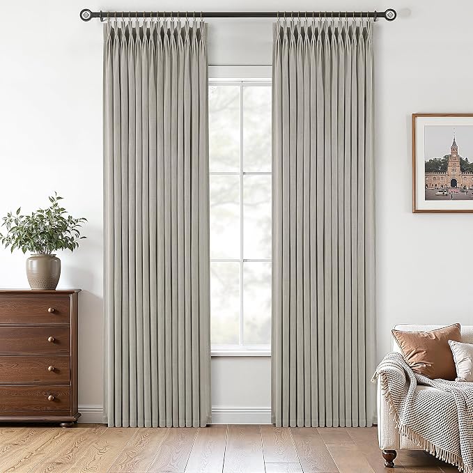 Taupe Pinch Pleated Linen Curtains 84 Inch Length 2 Panels for Living Room Viral Window Drapes Privacy Light Filtering Burlywood Birch Semi Sheer Curtains Boho Farmhouse Pinch Pleat Curtain 84 Inches