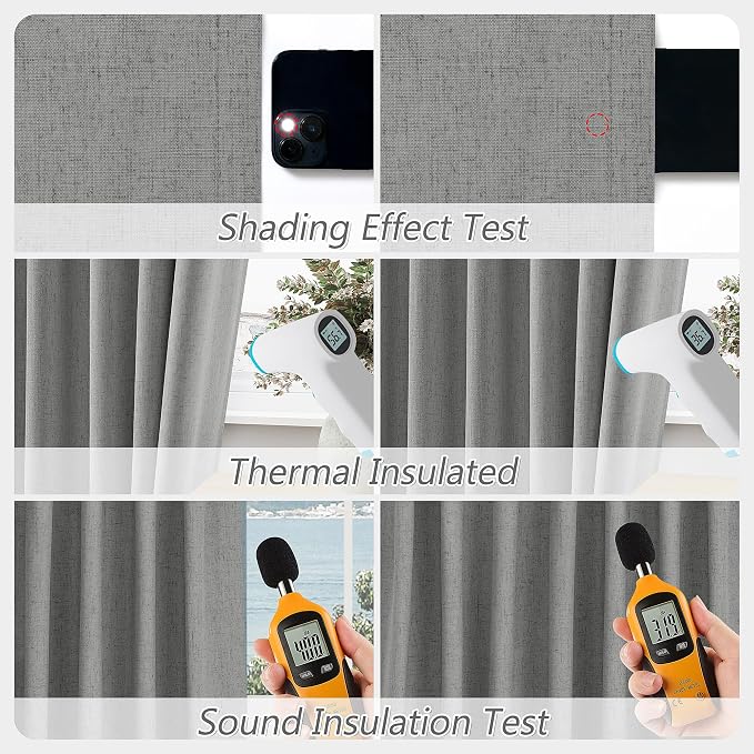 Guken 100% Blackout Linen Curtains 100 Inch Length 2 Panels Set for Living Room Bedroom Back Tab Thermal Insulated Black Out Linen Drapes Room Darkening Window Curtains,Dark Grey