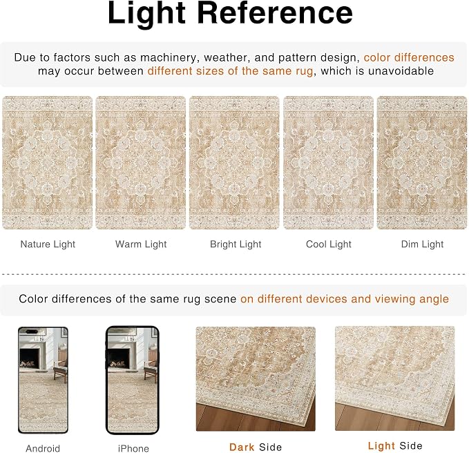 HUGEAR Hallway Runner Rugs 2x6 Machine Washable Vintage Beige Brown Throw Carpet Non Slip Stain Resistant Low Pile for Bedroom Kitchen Retro Aesthetic Modern Decor